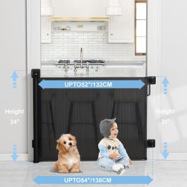 Retractable Baby Gates for Stairs No Drill, PRObebi Retractable Dog Gate Indoor Extends to 54 Wide 34 Tall, Child Gates for Doorways, Stair Gate Use for Outdoor, Hallways, Doorways, Deck, Porch