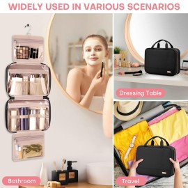 BALULHG Travel Toiletry Bag for Women with Hanging Hook Traveling Essentials Organizer Water-Resistant Hanging Makeup and Toiletry Bag for Cosmetic Toiletries Make-Up,039-Small-Black