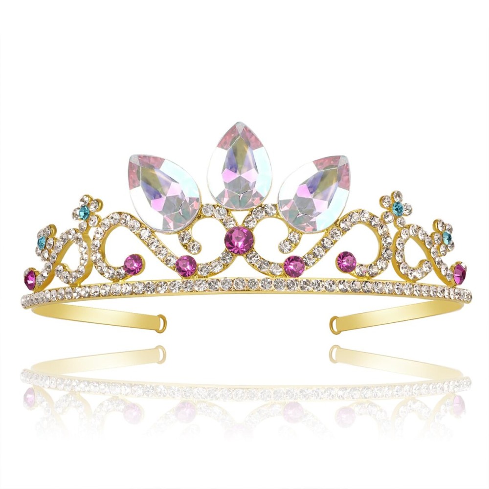 Princess Crown Halloween Cosplay Bridal Wedding Crystal Hair Tiara Sparkle Gold Crown Rapunzel Tiara for Women Girls Costume Accessories Birthday Gift