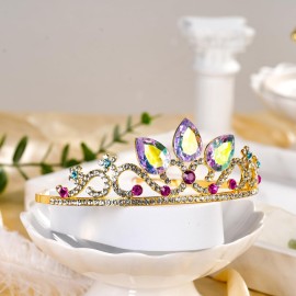 Princess Crown Halloween Cosplay Bridal Wedding Crystal Hair Tiara Sparkle Gold Crown Rapunzel Tiara for Women Girls Costume Accessories Birthday Gift