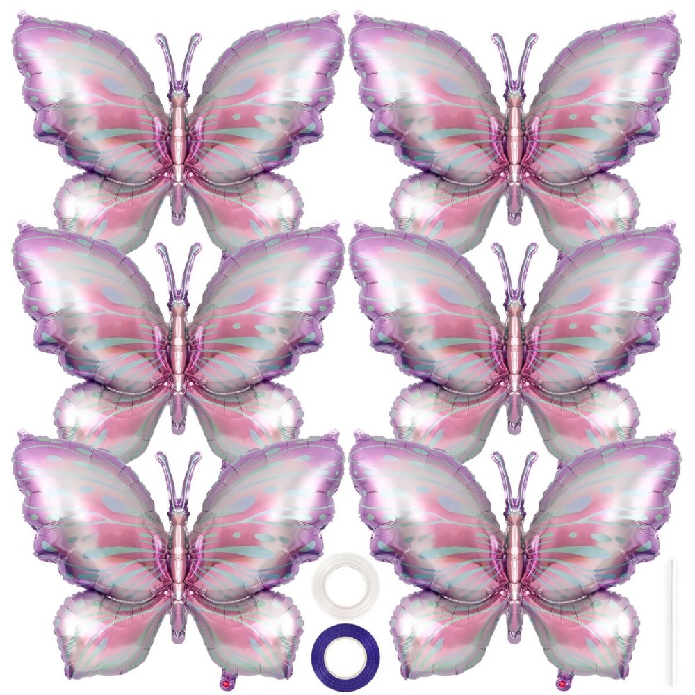 6 Pieces Butterfly Balloons, Purple Butterfly Foil Mylar Balloons,Butterfly Baby Shower Decoration for Butterfly Themed Party Wedding Birthday Party Baby Shower Decorations Supplies(Purple)