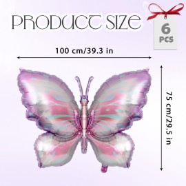 6 Pieces Butterfly Balloons, Purple Butterfly Foil Mylar Balloons,Butterfly Baby Shower Decoration for Butterfly Themed Party Wedding Birthday Party Baby Shower Decorations Supplies(Purple)