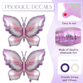 6 Pieces Butterfly Balloons, Purple Butterfly Foil Mylar Balloons,Butterfly Baby Shower Decoration for Butterfly Themed Party Wedding Birthday Party Baby Shower Decorations Supplies(Purple)