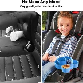Car Seat Tray - Convert Cup Holder to Snacks, Toys Tray for Kids Travel, 360 Rotatable (Blue)