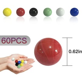 60 Pieces 0.63 Inch Glass Marbles for Marbles Game, Home Decoration, 6 Colors