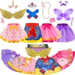 Teuevayl Little Girls Dress Up Clothes for Toddler, Princess Skirt Costume Set with Princess Gloves Crown Wings, Kids\' Dress Up Pretend Play Toys Gift for 3 4 5 6 Girls
