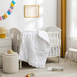 PINNKKU 3-Piece Crib Bedding Set for Boy Girls, Includes Crib Skirt, Blanket and Sheet, Baby Bedding, Pintuck Pinch Pleat White