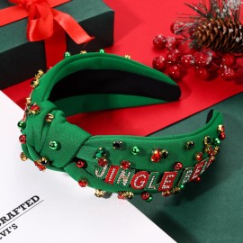 HEIDKRUEGER Jeweled Knot Headband Wide Christmas Headband JINGLE BELL Hair Hoop Party Supplies (JINGLE BELL) HEIDKRUEGER Jeweled Knot Headband Wide Christmas Headband JINGLE BELL Hair Hoop Party Supplies (JINGLE BELL)