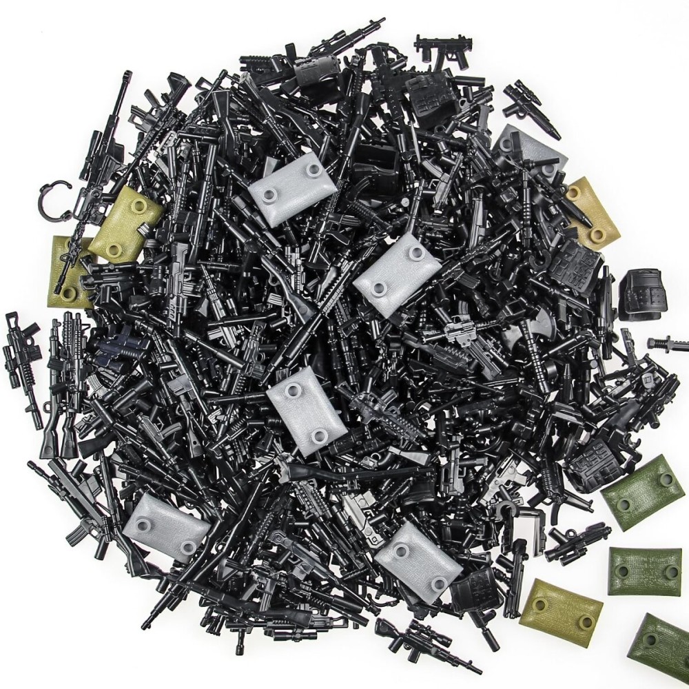 BloxBrix 400pcs Weapons-Machine-Guns-Rifles Compatible with Major Brands-Guns, Minifigures-add-ons-Militarybase-Toy-Soldiers-Police, WW2-Modern-SWAT-Battle-Ammo-Belt-gas mask-Decations for Army-Men