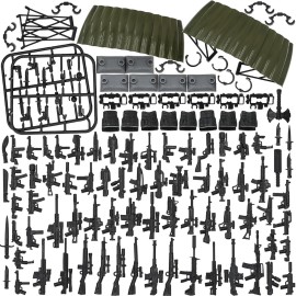 BloxBrix 400pcs Weapons-Machine-Guns-Rifles Compatible with Major Brands-Guns, Minifigures-add-ons-Militarybase-Toy-Soldiers-Police, WW2-Modern-SWAT-Battle-Ammo-Belt-gas mask-Decations for Army-Men