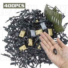 BloxBrix 400pcs Weapons-Machine-Guns-Rifles Compatible with Major Brands-Guns, Minifigures-add-ons-Militarybase-Toy-Soldiers-Police, WW2-Modern-SWAT-Battle-Ammo-Belt-gas mask-Decations for Army-Men