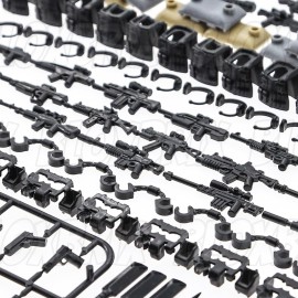 BloxBrix 400pcs Weapons-Machine-Guns-Rifles Compatible with Major Brands-Guns, Minifigures-add-ons-Militarybase-Toy-Soldiers-Police, WW2-Modern-SWAT-Battle-Ammo-Belt-gas mask-Decations for Army-Men