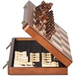 ELONGDI 15 Wooden Chess Set with Magnetic Pieces - Extra Queens - Folding Chessboard Portable Travel Tournament Chess Board Games for Adults Kids