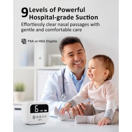HEYVALUE Nasal Aspirator for Baby, Hospital Grade Nose Sucker with 9 Levels Suction, Night Light and Nursery Rhyme Soothing Function, Electric Nose Suction for Baby with Food-Grade Silicone Tips
