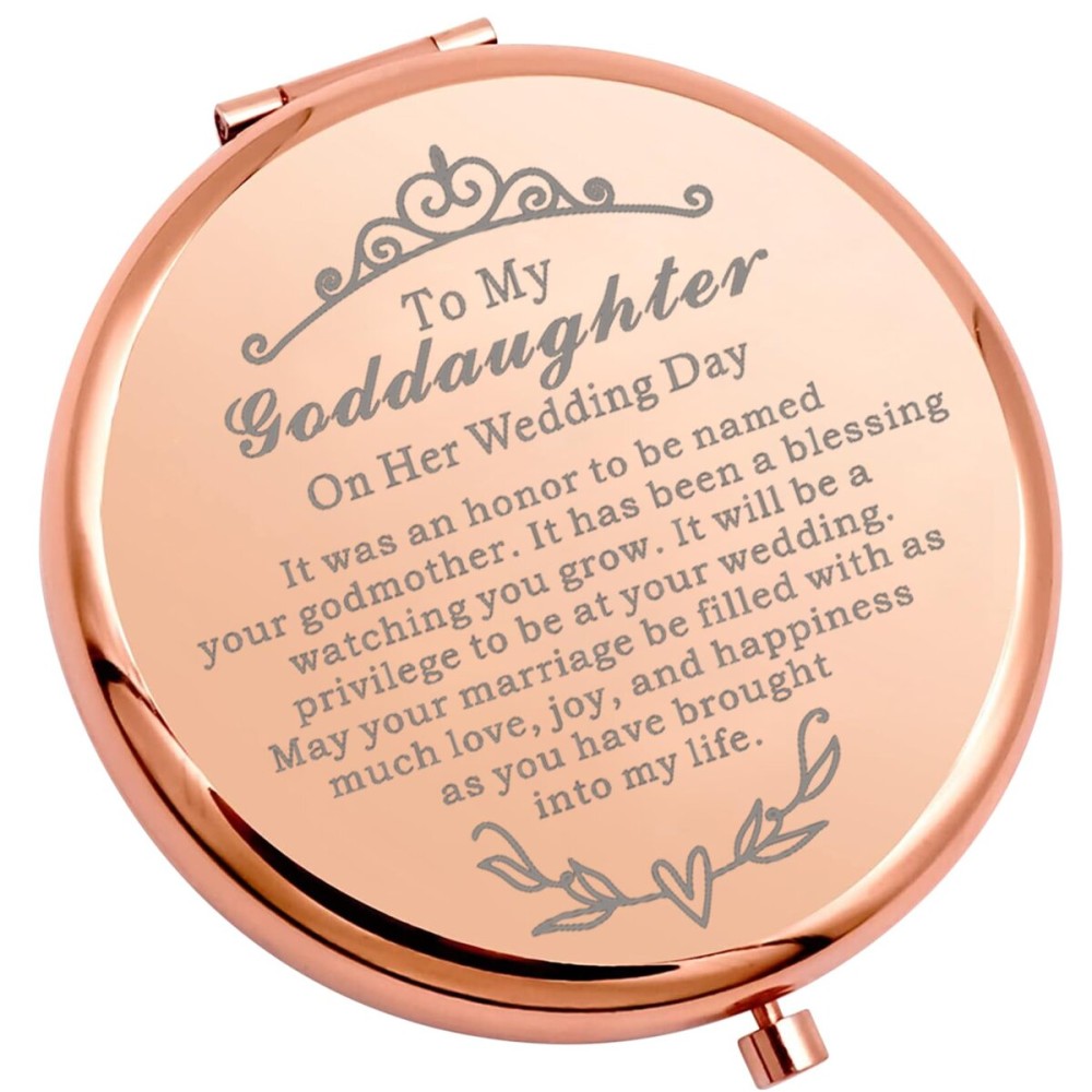 WSNANG to My Goddaughter On Wedding Day Gift Compact Makeup Mirror Godmother to Bride Gift Pocket Mirror (Goddaughter Her Mirror)