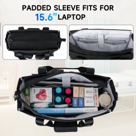 Nurse Tote Bag for Work with Padded Laptop Sleeve, Large Clinical Bag for Nursing Students, Nursing Essentials for Doctor & Home Health Care Staff, Diaper Changing Tote Bag,Black