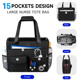Nurse Tote Bag for Work with Padded Laptop Sleeve, Large Clinical Bag for Nursing Students, Nursing Essentials for Doctor & Home Health Care Staff, Diaper Changing Tote Bag,Black