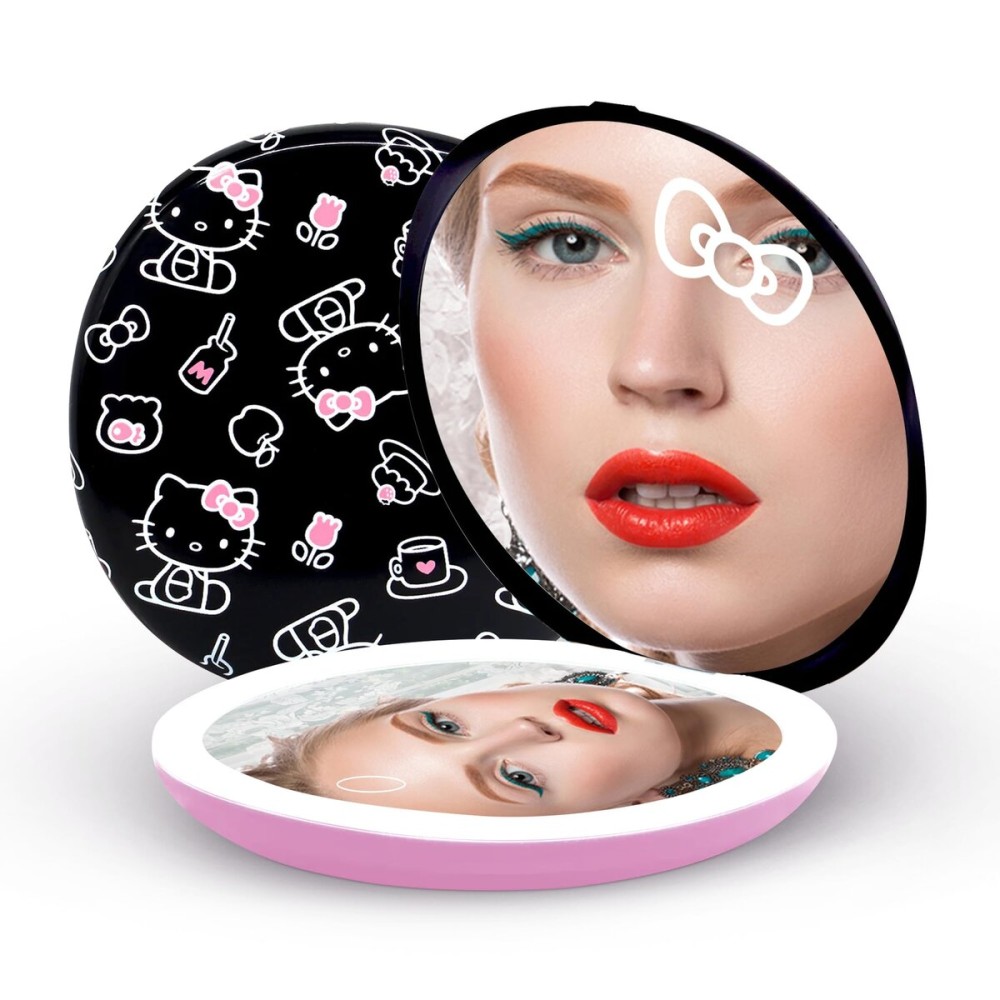 Impressions Vanity Hello Kitty The Favorites Compact Mirror with Light, Double Sided Cute Travel Makeup Mirror with Magnification, Soft Touch Button, and Adjustable Brightness