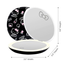 Impressions Vanity Hello Kitty The Favorites Compact Mirror with Light, Double Sided Cute Travel Makeup Mirror with Magnification, Soft Touch Button, and Adjustable Brightness