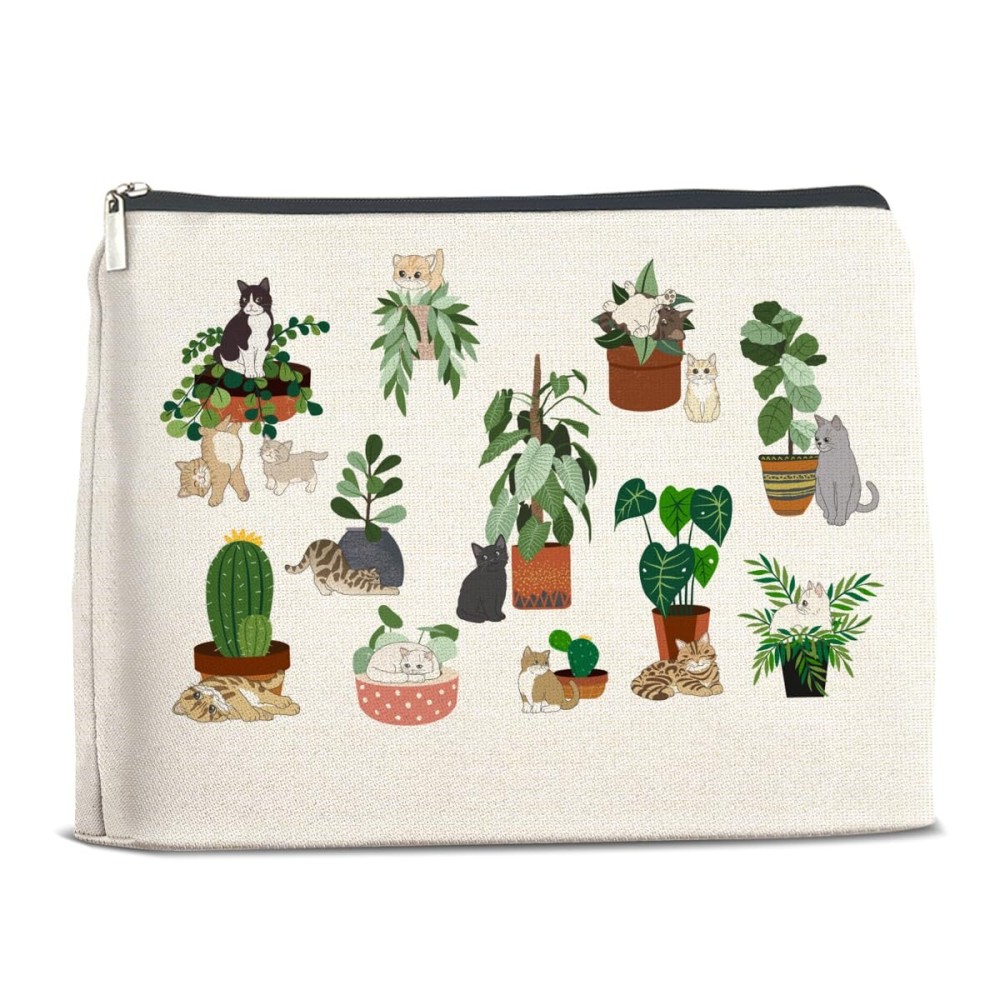 YeleY Plant for Plant Lovers - Cat for Cat Mom Cat Lovers - Cat Lovers for Women - Black Cat Makeup Bag Cosmetic Bag Makeup Zipper Pouch