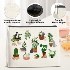 YeleY Plant for Plant Lovers - Cat for Cat Mom Cat Lovers - Cat Lovers for Women - Black Cat Makeup Bag Cosmetic Bag Makeup Zipper Pouch