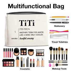 YeleY Funny Auntie - Auntie Gift From Nephew Niece - Auntie Gift Ideas - Funny Auntie Makeup Bag for Titi Auntie Aunt Aunty - Titi Definition Cosmetic Bag Makeup Zipper Pouch