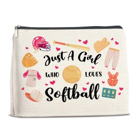 YeleY for Softball Lovers - Softball for - Softball Lovers for Sister Daughter Bestie BFF - Just a Girl Who Loves Softball Makeup Bag Cosmetic Bag Makeup Zipper Pouch