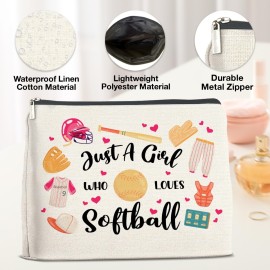 YeleY for Softball Lovers - Softball for - Softball Lovers for Sister Daughter Bestie BFF - Just a Girl Who Loves Softball Makeup Bag Cosmetic Bag Makeup Zipper Pouch