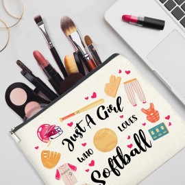 YeleY for Softball Lovers - Softball for - Softball Lovers for Sister Daughter Bestie BFF - Just a Girl Who Loves Softball Makeup Bag Cosmetic Bag Makeup Zipper Pouch