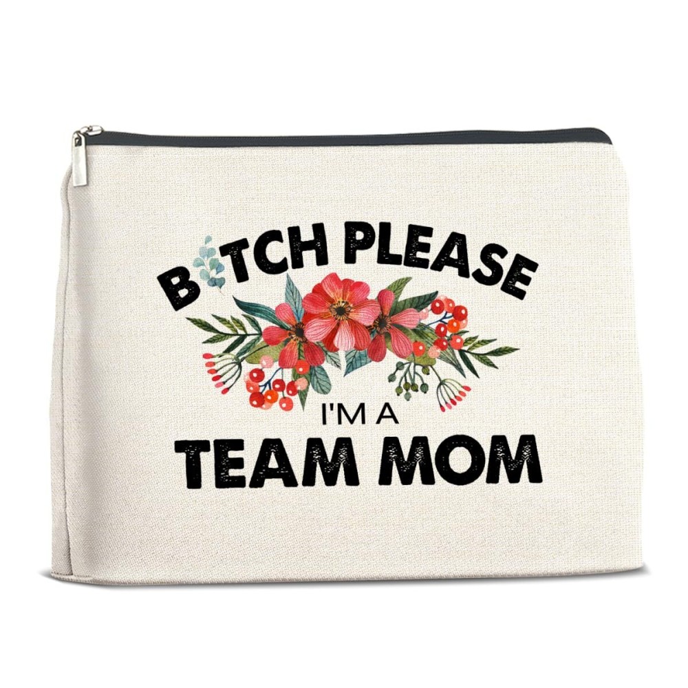 YeleY Team Mom - Team Mom Appreciation - Funny Team Mom Makeup Bag - I\'m a Team Mom Cosmetic Bag Makeup Zipper Pouch
