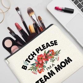 YeleY Team Mom - Team Mom Appreciation - Funny Team Mom Makeup Bag - I\'m a Team Mom Cosmetic Bag Makeup Zipper Pouch