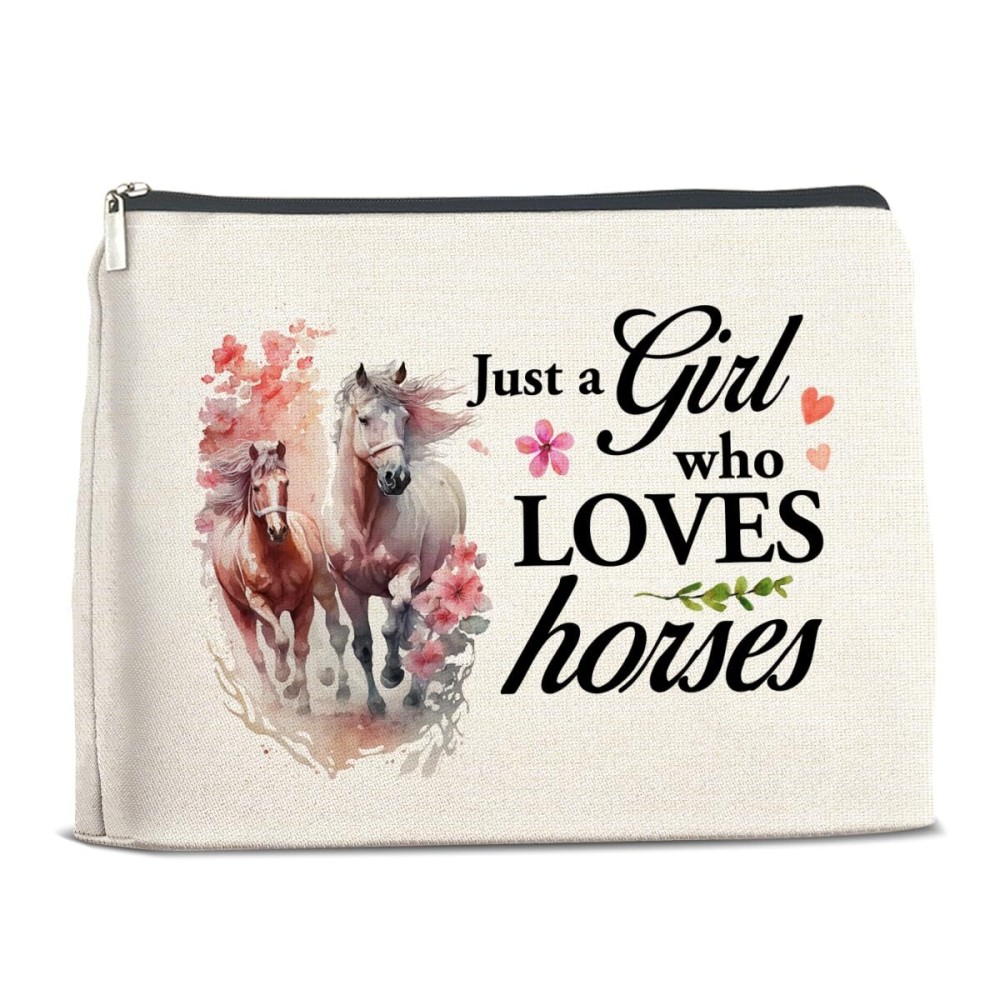 YeleY for Horse Lovers - Horse Gift Ideas - Horse Lovers Makeup Bag for Teen Girl - Just a Girl Who Loves Horses Cosmetic Bag Makeup Zipper Pouch