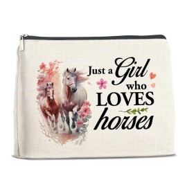 YeleY for Horse Lovers - Horse Gift Ideas - Horse Lovers Makeup Bag for Teen Girl - Just a Girl Who Loves Horses Cosmetic Bag Makeup Zipper Pouch