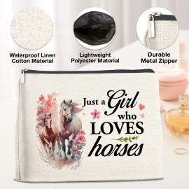 YeleY for Horse Lovers - Horse Gift Ideas - Horse Lovers Makeup Bag for Teen Girl - Just a Girl Who Loves Horses Cosmetic Bag Makeup Zipper Pouch
