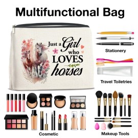 YeleY for Horse Lovers - Horse Gift Ideas - Horse Lovers Makeup Bag for Teen Girl - Just a Girl Who Loves Horses Cosmetic Bag Makeup Zipper Pouch