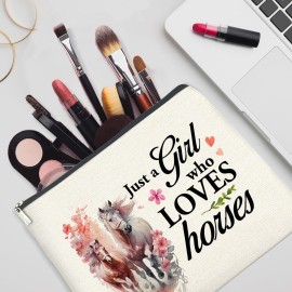 YeleY for Horse Lovers - Horse Gift Ideas - Horse Lovers Makeup Bag for Teen Girl - Just a Girl Who Loves Horses Cosmetic Bag Makeup Zipper Pouch