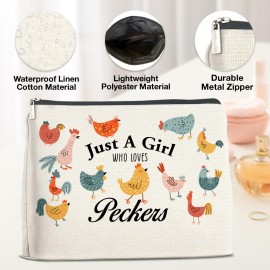 YeleY Chicken for - Chicken for Chicken Lovers Women - Pecker Lovers Makeup Bag for Bestie BFF Sister Daughter - Just a Women Who Loves Peckers Cosmetic Bag Makeup Zipper Pouch