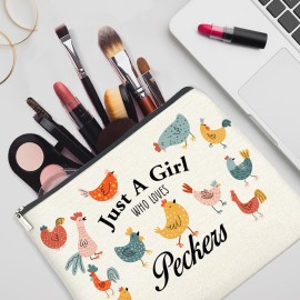 YeleY Chicken for - Chicken for Chicken Lovers Women - Pecker Lovers Makeup Bag for Bestie BFF Sister Daughter - Just a Women Who Loves Peckers Cosmetic Bag Makeup Zipper Pouch