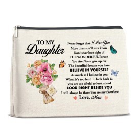 YeleY for Daughter - Daughter Gift From Mom - Meaningful Gift for Daughter - Daughter Makeup Bag - to My Daughter Cosmetic Bag Makeup Zipper Pouch