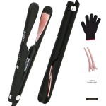 QHDJE Curler and Straightener 2 in 1 - Twist Straightening Curling Iron, Ceramic Coating & 15s Fast Heat, Dual Voltage for Traveling, Glove Include