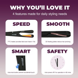 QHDJE Curler and Straightener 2 in 1 - Twist Straightening Curling Iron, Ceramic Coating & 15s Fast Heat, Dual Voltage for Traveling, Glove Include