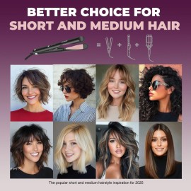 QHDJE Curler and Straightener 2 in 1 - Twist Straightening Curling Iron, Ceramic Coating & 15s Fast Heat, Dual Voltage for Traveling, Glove Include