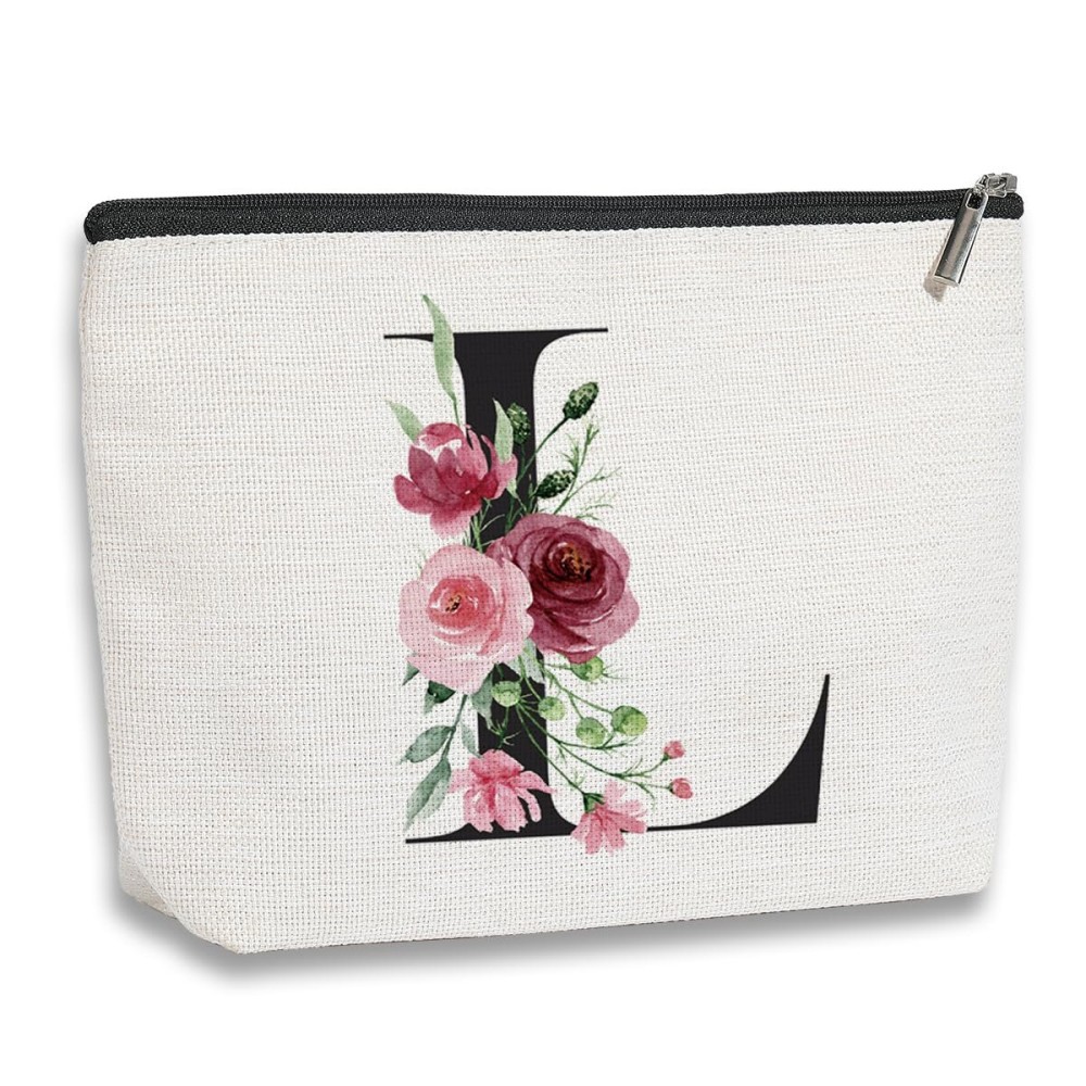 Initial Makeup Bag, Personalized Gifts for Women, Bridesmaid Gifts, Birthday Gifts for Women Mom, Gifts for Best Friend, Bride Bridesmaid Cosmetic bag (Letter L)