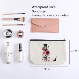 Initial Makeup Bag, Personalized Gifts for Women, Bridesmaid Gifts, Birthday Gifts for Women Mom, Gifts for Best Friend, Bride Bridesmaid Cosmetic bag (Letter L)