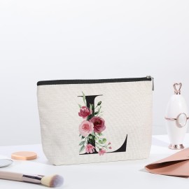 Initial Makeup Bag, Personalized Gifts for Women, Bridesmaid Gifts, Birthday Gifts for Women Mom, Gifts for Best Friend, Bride Bridesmaid Cosmetic bag (Letter L)