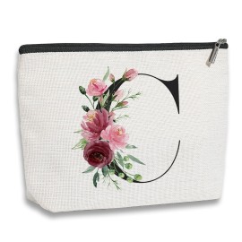 KDXPBZ Initial Personalized Cosmetic Bag - Bridesmaid & Birthday Gift for Women, Mom & Best Friend - Letter C