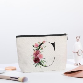 KDXPBZ Initial Personalized Cosmetic Bag - Bridesmaid & Birthday Gift for Women, Mom & Best Friend - Letter C