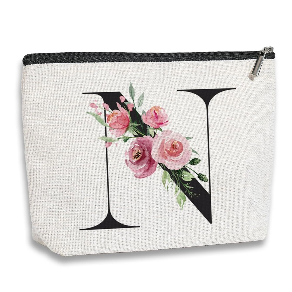 kdxpbpz Initial Makeup Bag, Personalized Gifts for Women, Bridesmaid Gifts, Birthday Gifts for Women Mom, Gifts for Best Friend, Bride Bridesmaid Cosmetic bag (Letter N)
