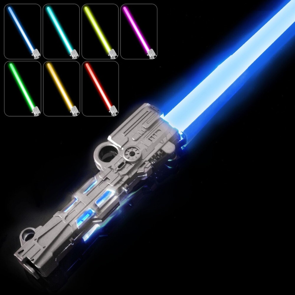 OSDUE Lightsaber for Kids, 7 Color Rechargeable Light Up Saber with FX Sound & Type-C Charging Cable, Expandable Light Swords for Star War Fighters Christmas New Years Children\'s Day Gifts - Sliver
