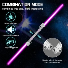 OSDUE Lightsaber for Kids, 7 Color Rechargeable Light Up Saber with FX Sound & Type-C Charging Cable, Expandable Light Swords for Star War Fighters Christmas New Years Children\'s Day Gifts - Sliver